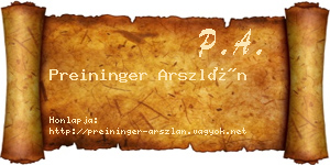 Preininger Arszlán névjegykártya